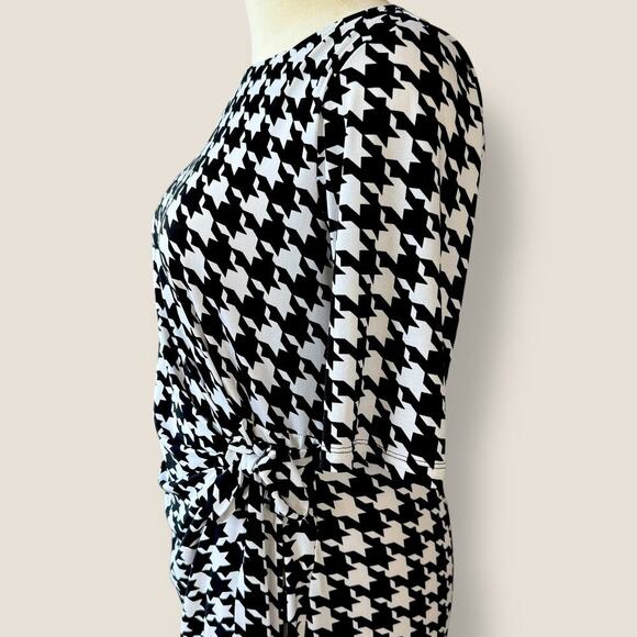 Kiara Houndstooth Half Sleeve Ruched Stretchy Sheath Dress Size L Black & White - Picture 7 of 13
